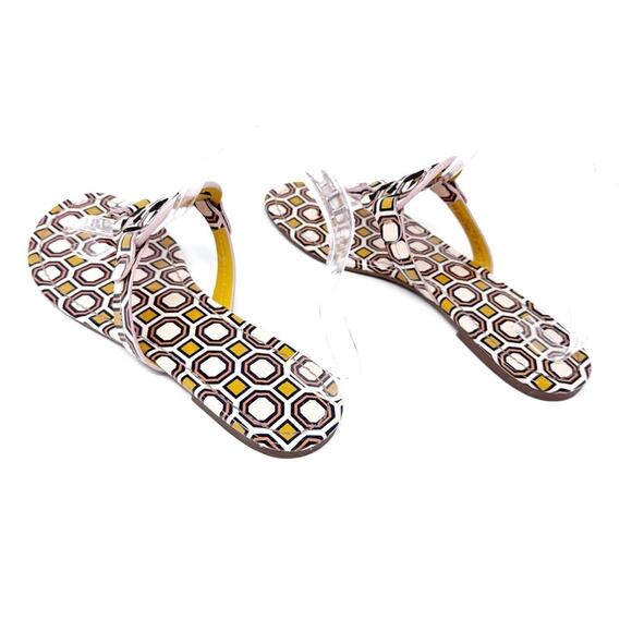 TORY BURCH Yellow Pink Geometric Print Patent Leather Miller Sandals Size 8 - Picture 6 of 10